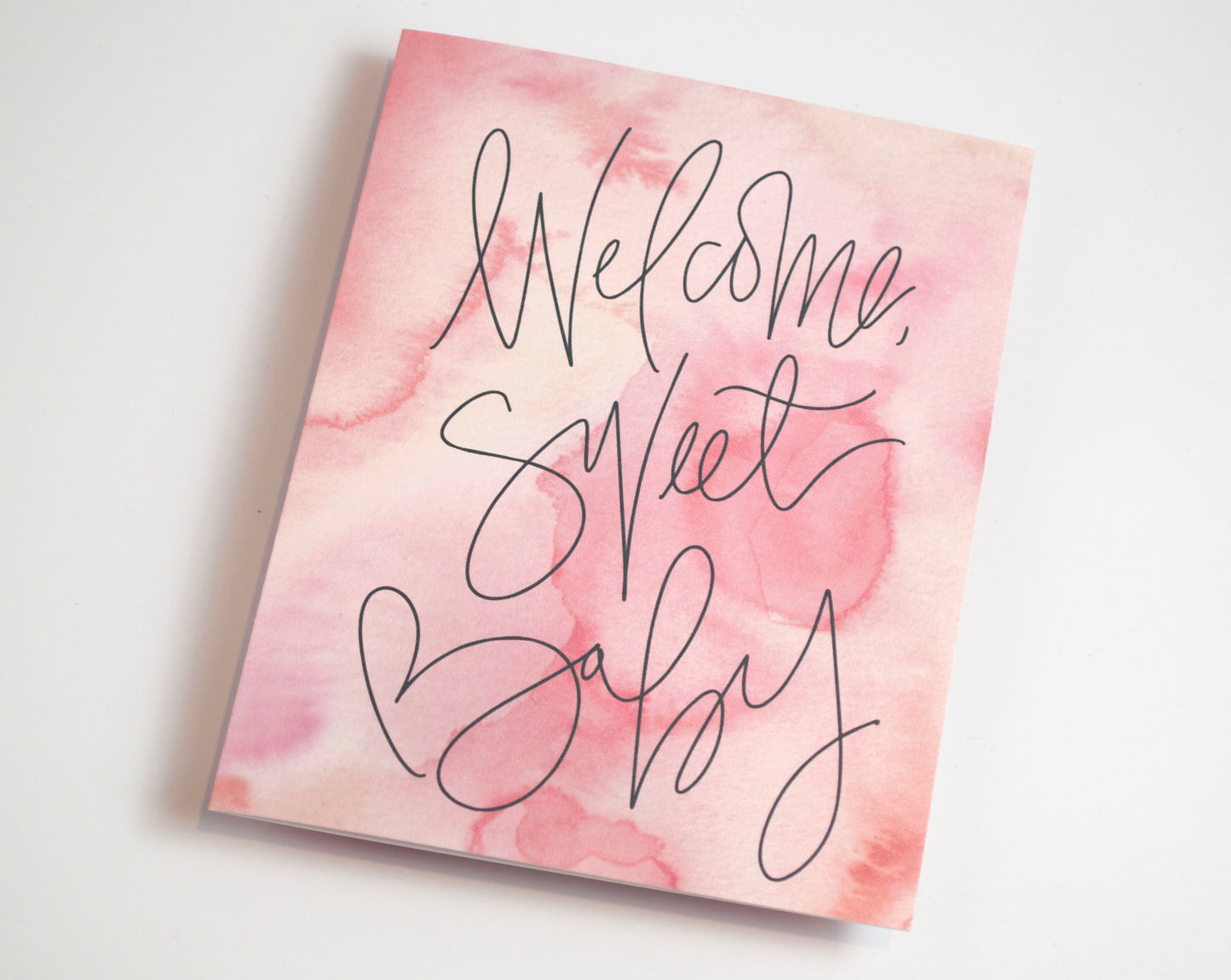 Welcome Sweet Baby - Watercolor Card Pink