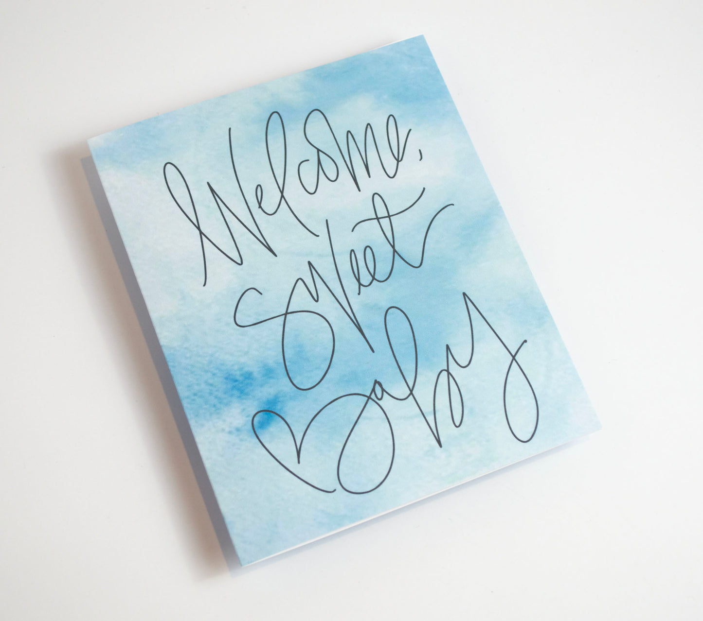 Welcome Sweet Baby - Watercolor Card Blue