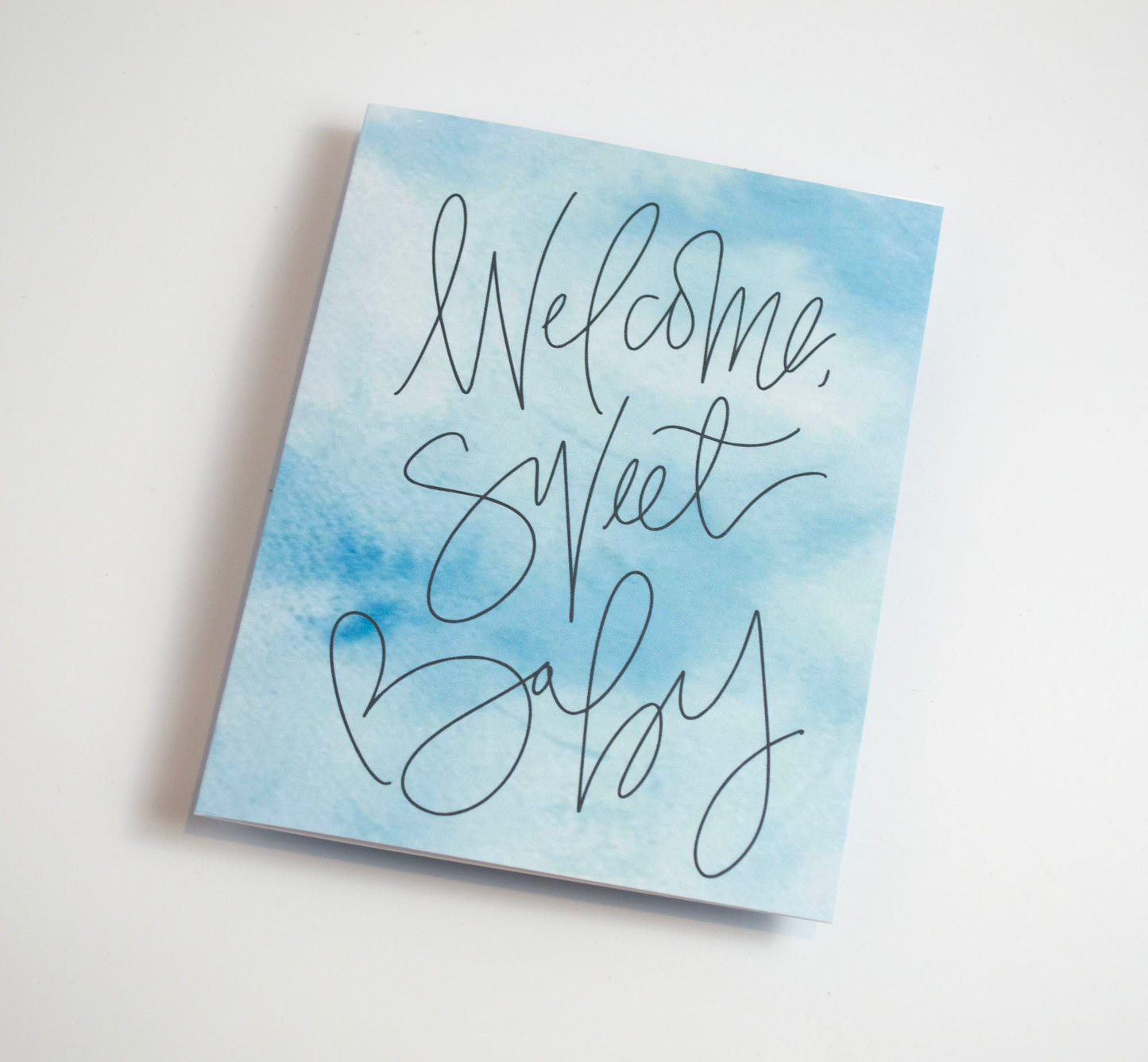 Welcome Sweet Baby - Watercolor Card Blue