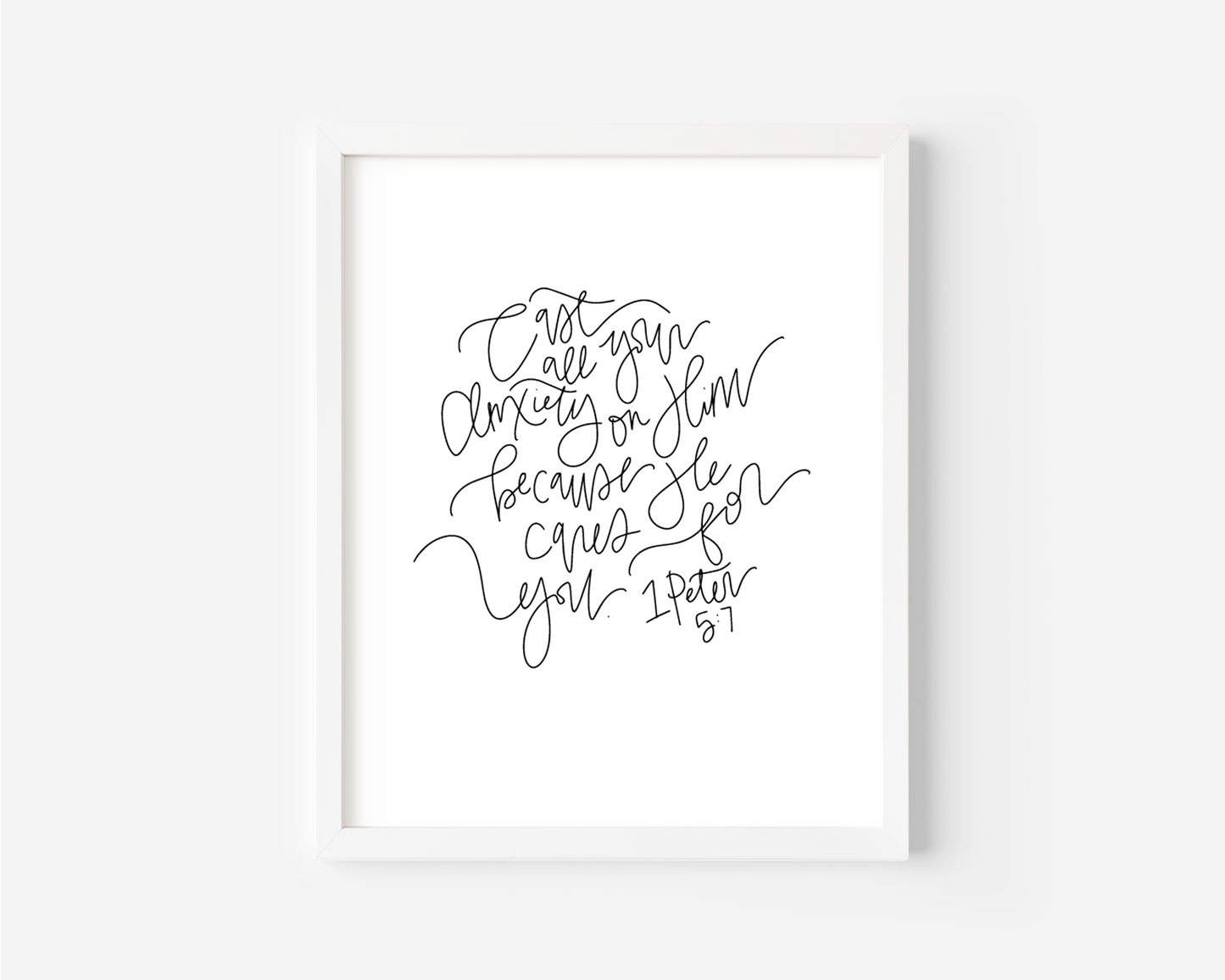 1 Peter 5:7 - Black & White Art Print