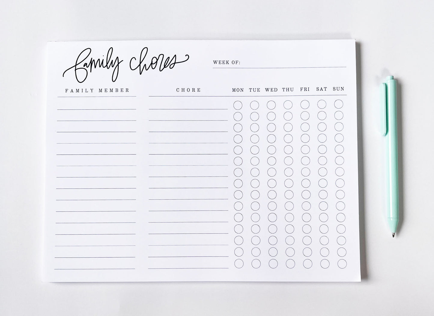 Family Chores- Family Organizational Notepad