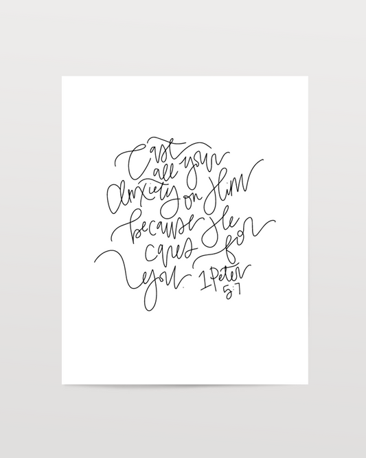 1 Peter 5:7 - Black & White Art Print