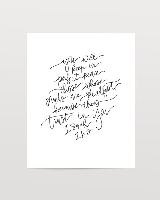 Isaiah 26:3 - Black & White Art Print