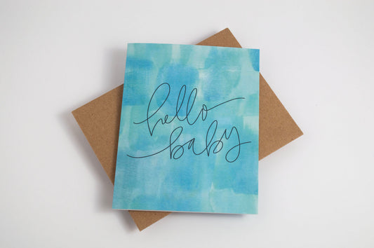 Hello Baby - Watercolor Card Blue