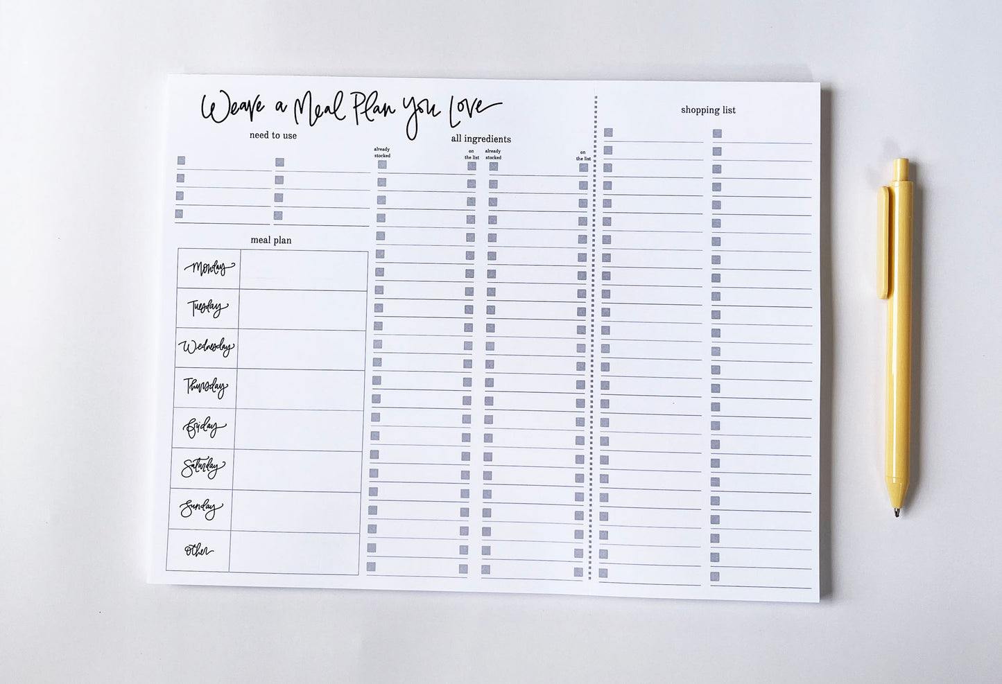 Weave a Meal Plan You Love- Meal Planning Notepad