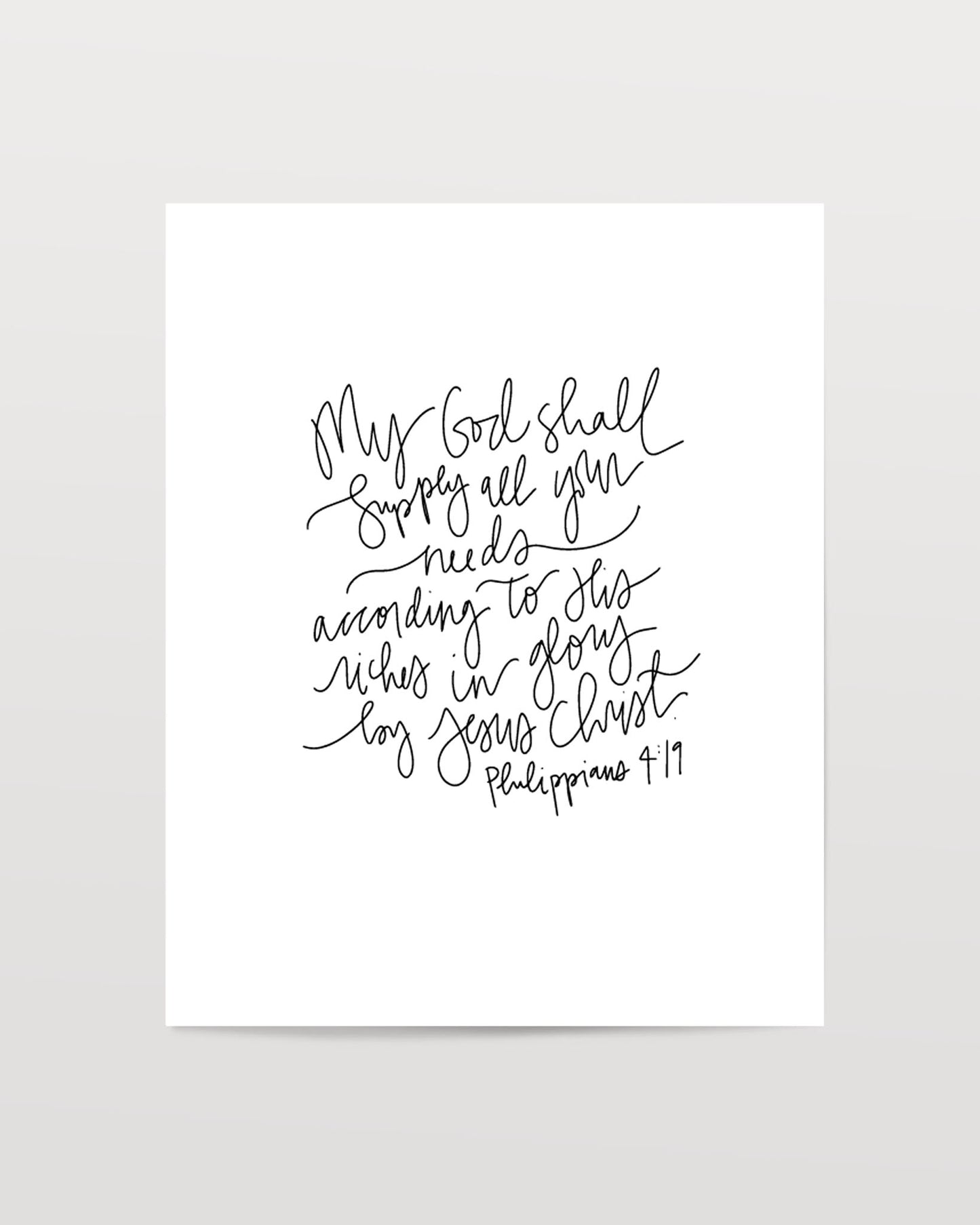 Philippians 4:19 - Black & White Art Print