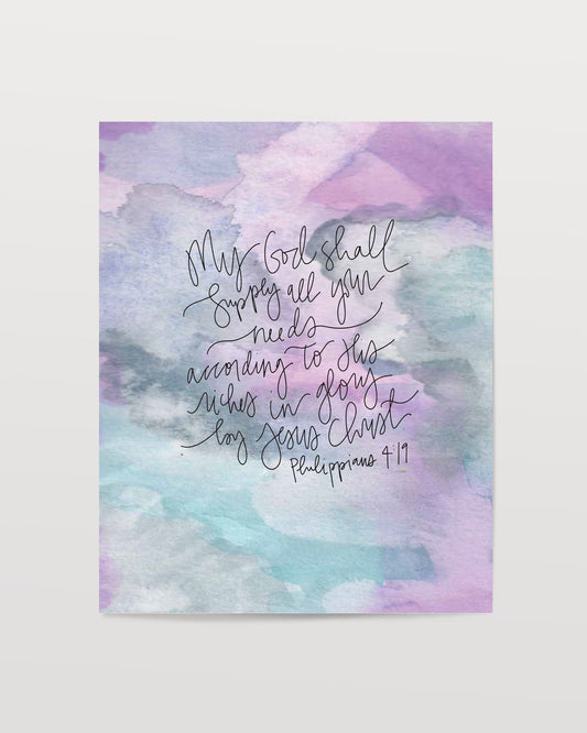 Philippians 4:19 - Watercolor Art Print